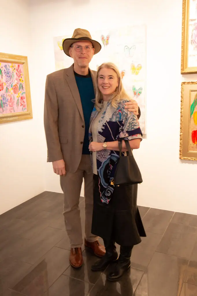 David & Billie Turner at Laura Rathe Fine Art's "Hunt Slonem: Hare Salon" (Photo by George Fiala)