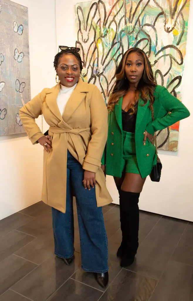 Dede Kangnigan, Pauline Eno at Laura Rathe Fine Art's "Hunt Slonem: Hare Salon" (Photo by George Fiala)