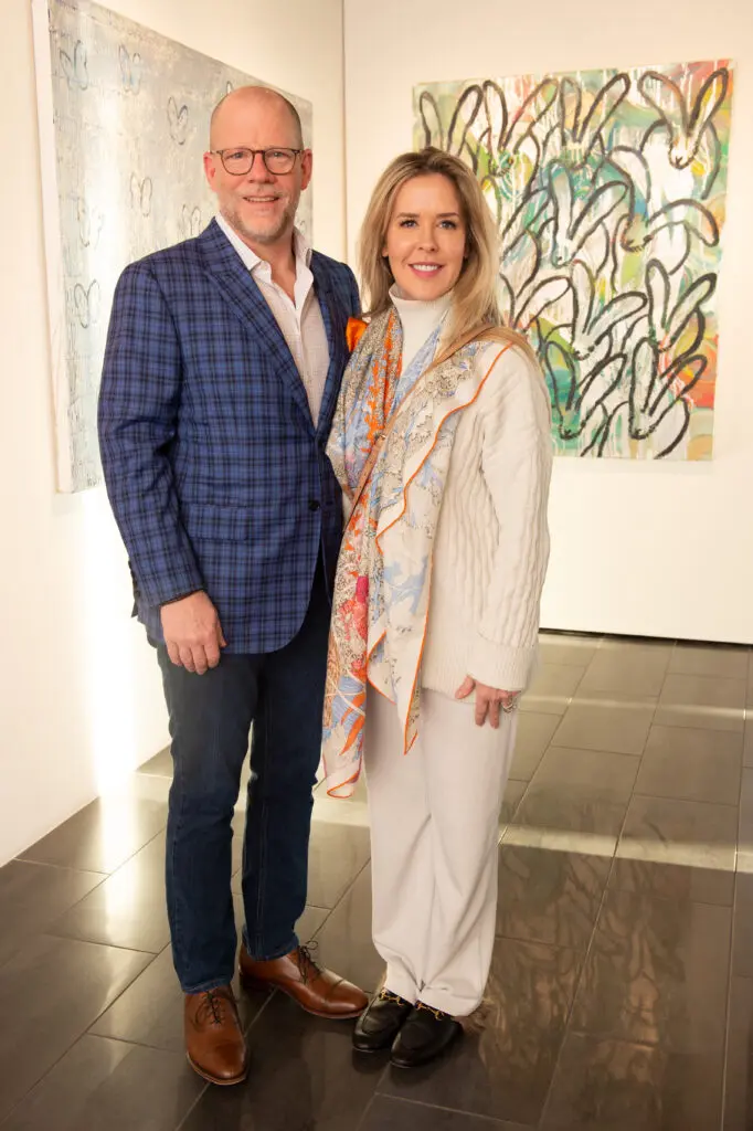 Greg & Blair Miller at Laura Rathe Fine Art's "Hunt Slonem: Hare Salon" (Photo by George Fiala)