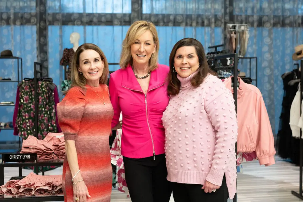Jan Lindley, Shelley Boyer, Lesha Elsenbrook  at Tootsies for the American Cancer Society Tickled Pink Luncheon launch. (Photo by Daniel Ortiz)