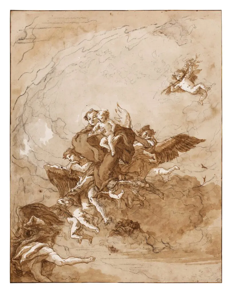 Lot 254, Giovanni Domenico Tiepolo's "St. Anthony of Padua and the Christ Child with Angels and Putti among clouds"