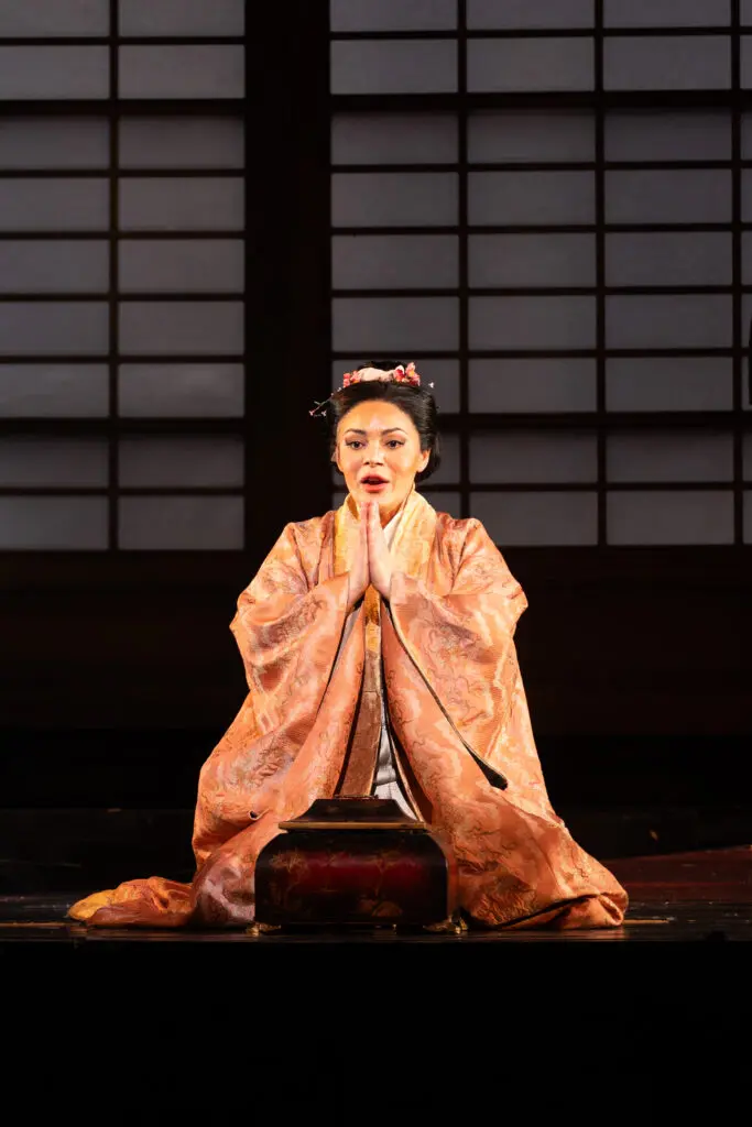 Ailyn Pérez as Madame Butterfly in a rehearsal of Houston Grand Opera's Madame Butterfly (Photo by Michael Bishop)