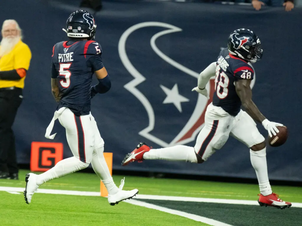 Houston Texans linebacker Christian Harris returned an interception for a touchdown. (Photo by F. Carter Smith)