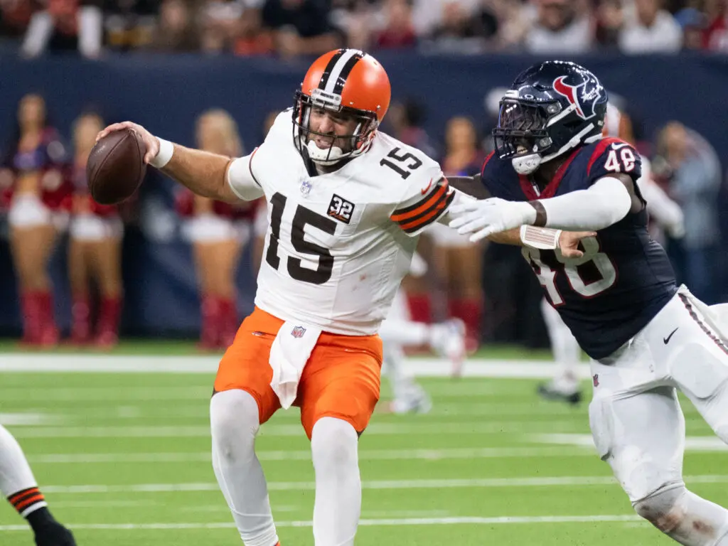 Cleveland Browns quarterback Joe Flacco found himself overwhelmed by the Texans' defense. (Photo by F. Carter Smith)
