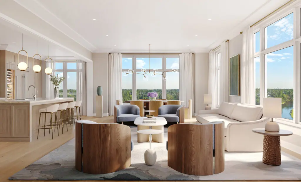 Large windows at The Ritz-Carlton The Residences, The Woodlands will provide stunning views of Lake Woodlands. (Photo courtesy of Howard Hughes)