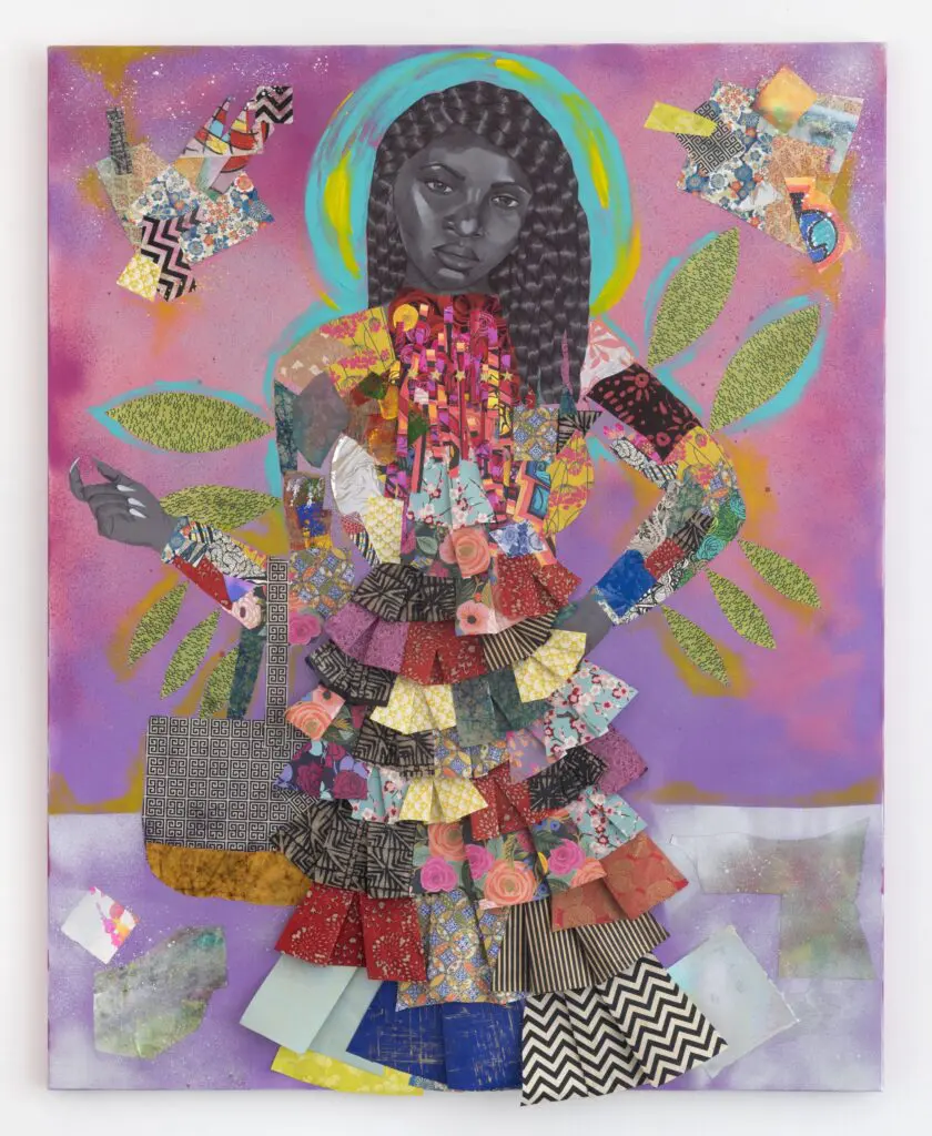 Jamea Richmond-Edwards's, "Archetype of a 5 Star," 2018, at Museum of Fine Arts, Houston. Acrylic, spray paint, glitter, ink, and cut paper on canvas. (Courtesy Jamea Richmond-Edwards and Rubell Museum, Miami)