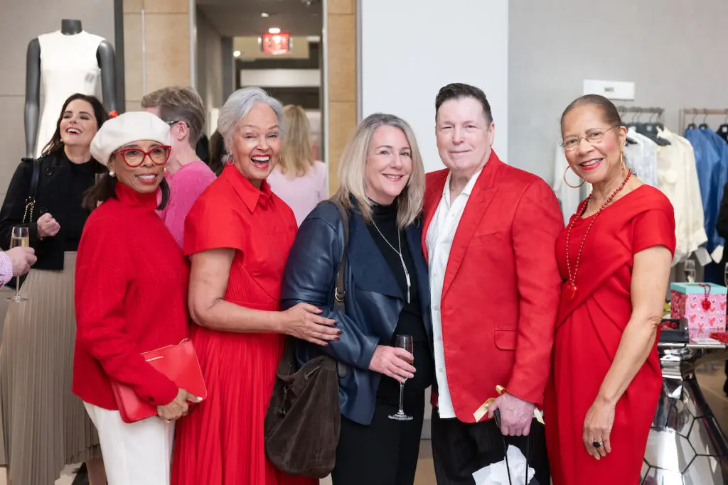 Phyllis Williams, Gayla Gardner,  Stacey Swift, Scott Evans, Merele Yarborough at the Houston Sweethearts Tea at Saks Fifth Avenue. (Photo by Daniel Ortiz)