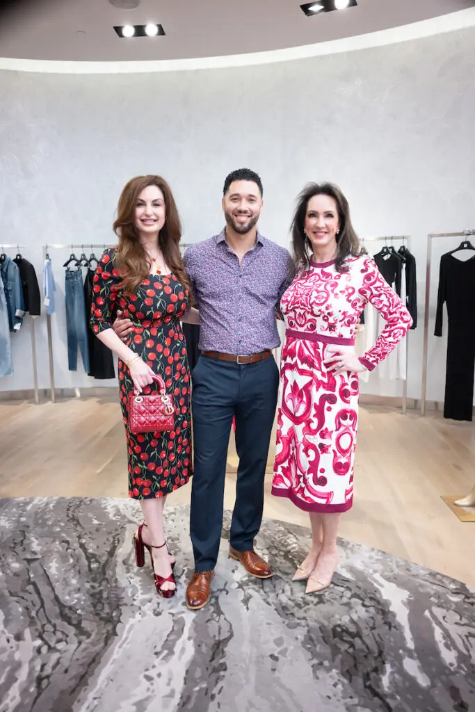 Brigitte Kalai, John Calton, Alicia Smith at the Houston Sweethearts Tea at Saks Fifth Avenue. (Photo by Daniel Ortiz)