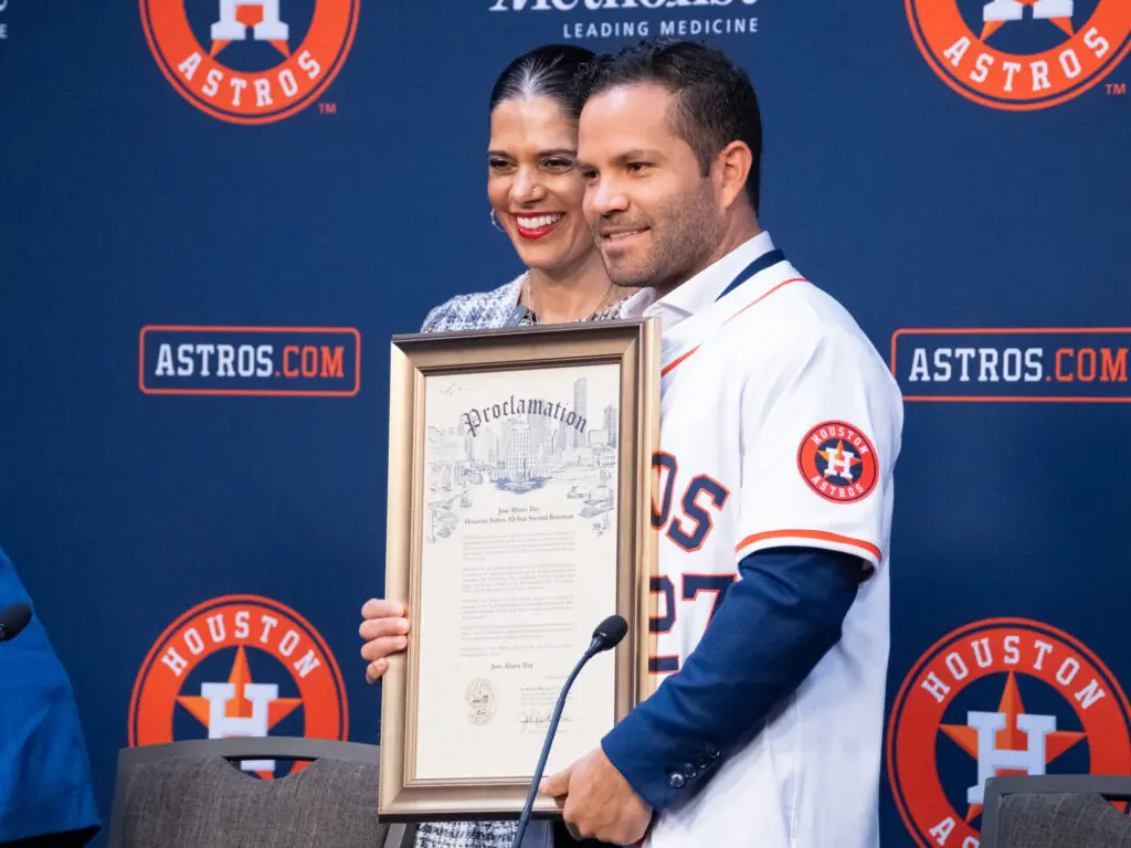 February 7 — 27 — was declared Jose Altuve Day in Houston. (Photo by F. Carter Smith)