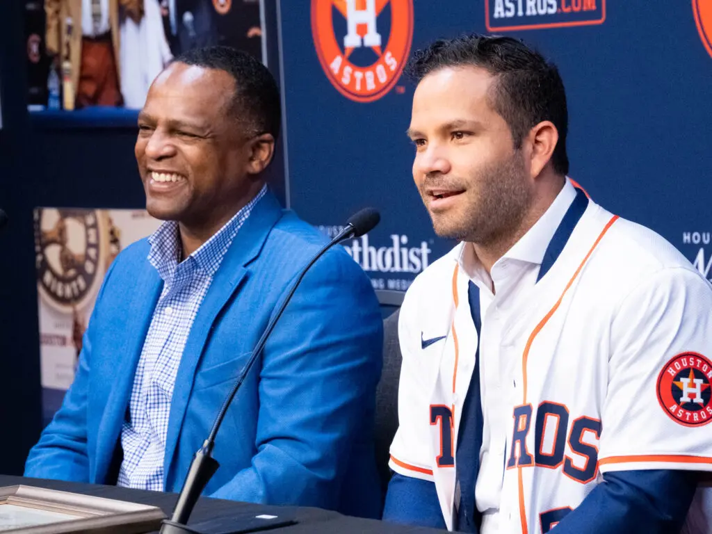 Houston Astros general manager Dana Brown and Jose Altuve know that winning is what drives this Astros franchise. (Photo by F. Carter Smith)