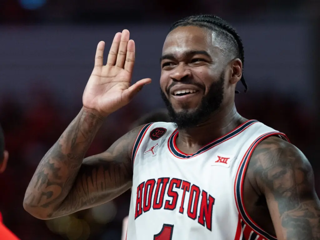 University of Houston guard Jamal Shead earned all the praise he's hearing. Including a Scott Van Pelt SportsCenter moment. (Photo by F. Carter Smith)