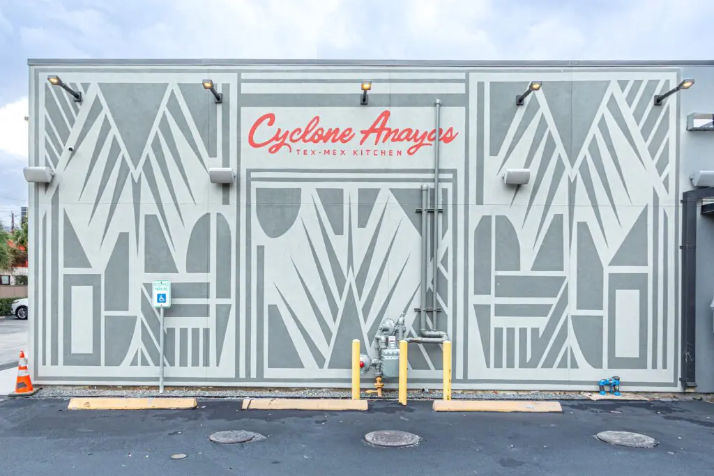 The boldly painted graphic exterior of Cyclone Anaya's River Oaks on Westheimer Road leaves an impression. (Photo by Jenn Duncan)
