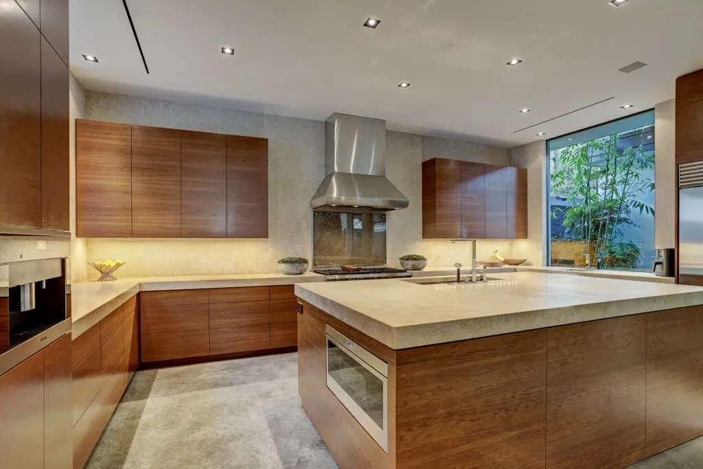 Elegant kitchen with Sub-Zero, Thermador, Viking and Miele appliances. 