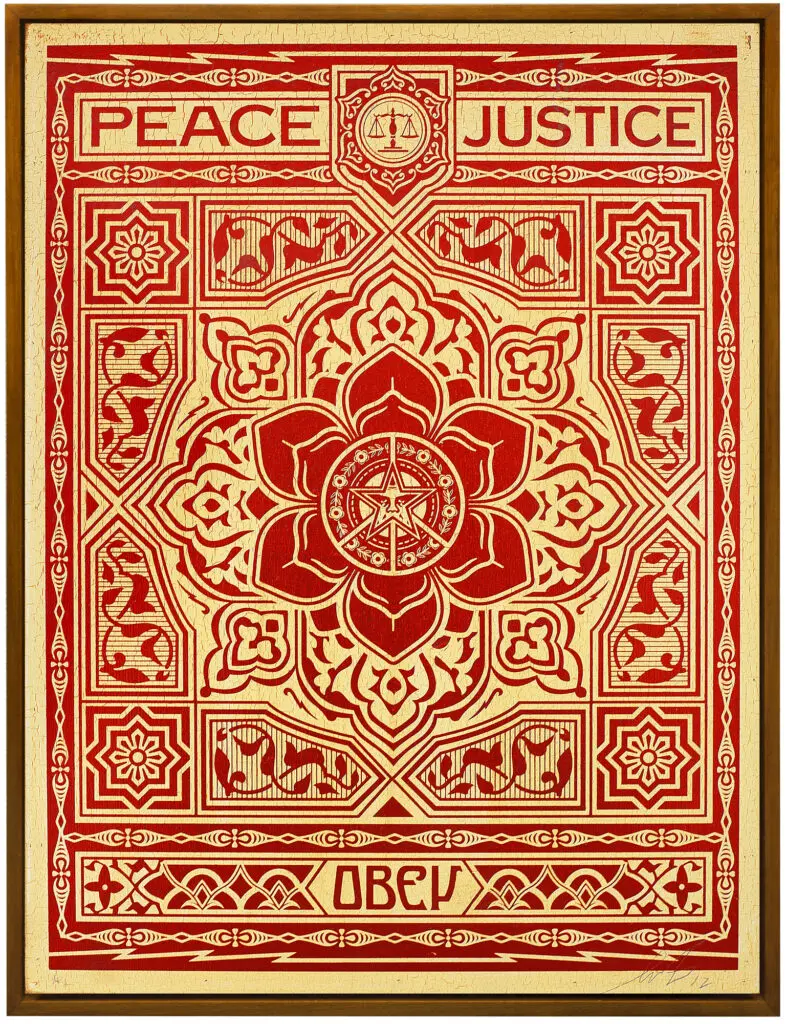 Rothko Chapel Art Auction Lot 27: Shepard Fairey's "Peace and Justice (Red)," 2012 (Courtesy the artist and Subliminal Projects)
