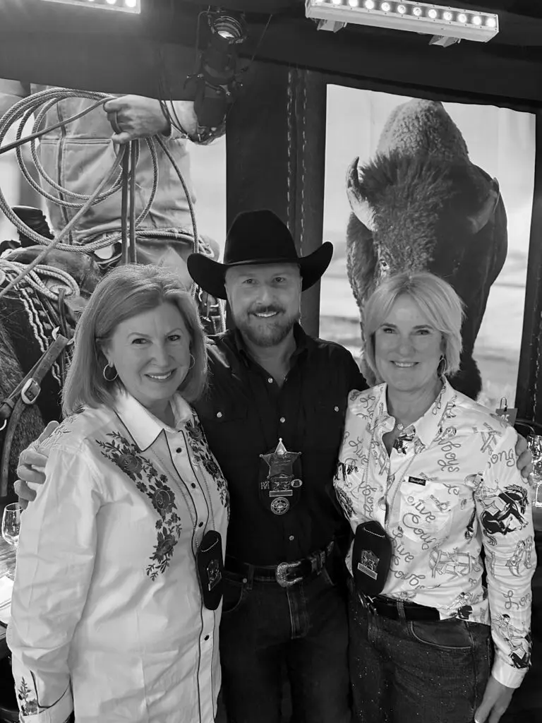 Gwen Halsted-Horne, Tony Bradfield, Denise Morris at The Ranch Steakhouse + Saloon on opening night of Rodeo Houston. (Photo by Shelby Hodge)