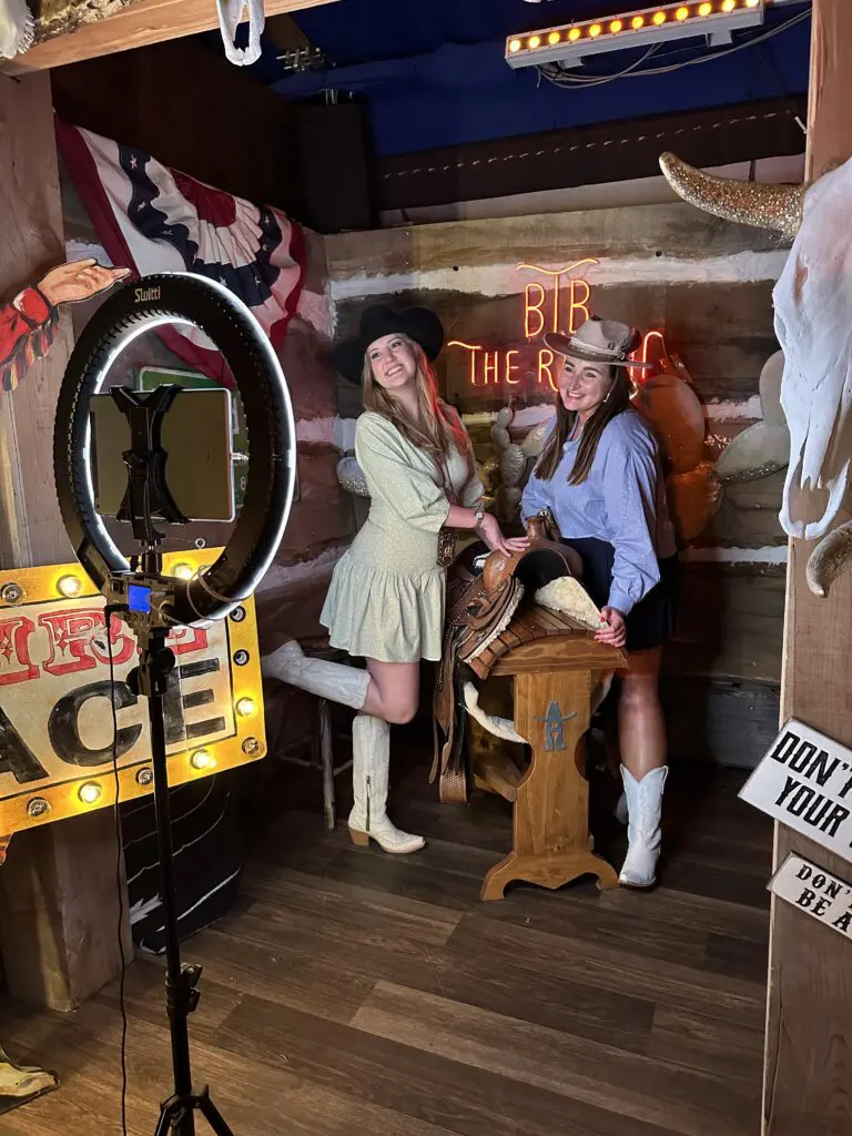 A photo op with Katherine Aitken, Katie Brennan at The Ranch Steakhouse + Saloon on opening night of Rodeo Houston. (Photo by Shelby Hodge)