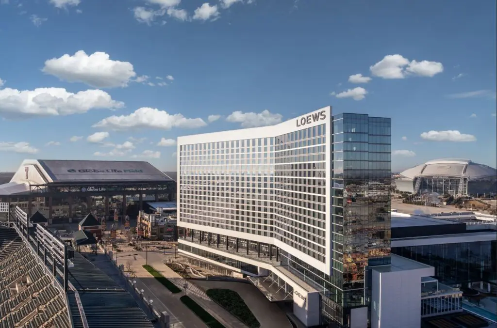 The new hotel is located just across the street from the brand’s iconic Arlington sports resort, Live! by Loews. (Rendering courtesy)