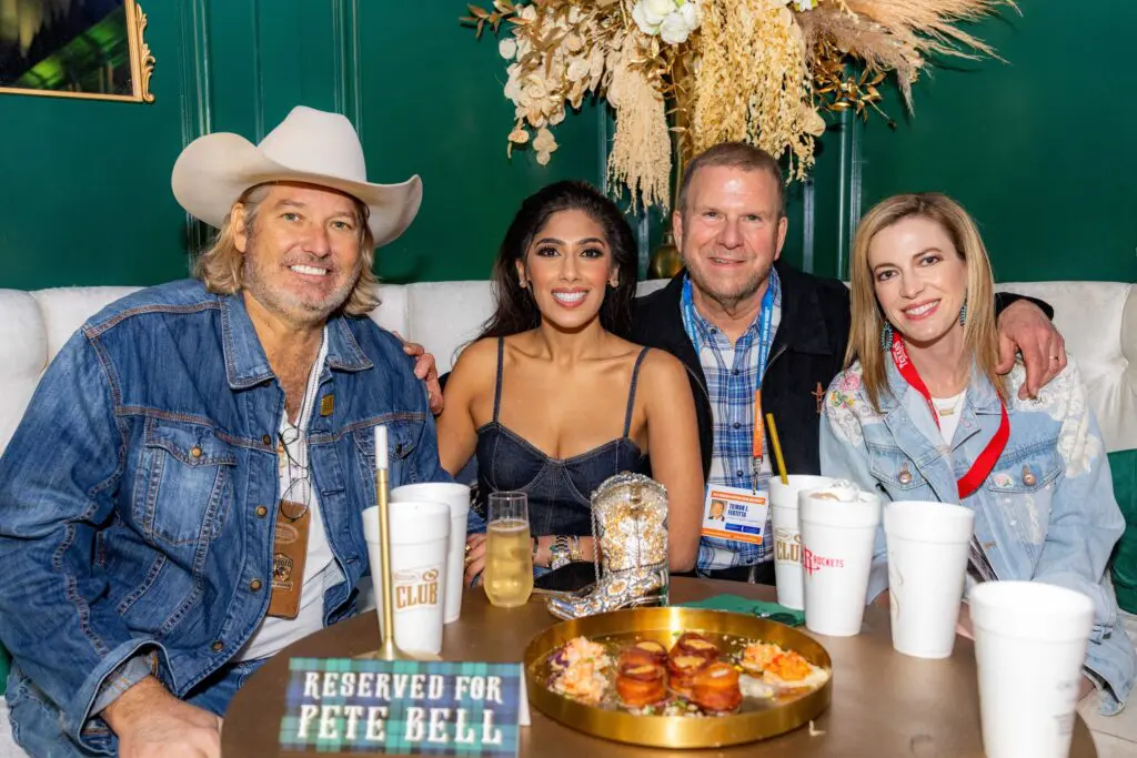 Pete Bell, Zinat Ahmed, Tilman & Lauren Fertitta in the VIP lounge in the Cotton 'Q Club at RodeoHouston (Photo courtesy of Cotton Holdings Inc.)