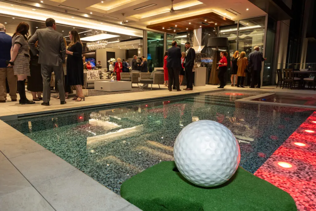 Pool decor at the Texas Children's Houston Open Tee-Off in the penthouse suite at the Post Oak Hotel.  (Photo by Jenny Antill)