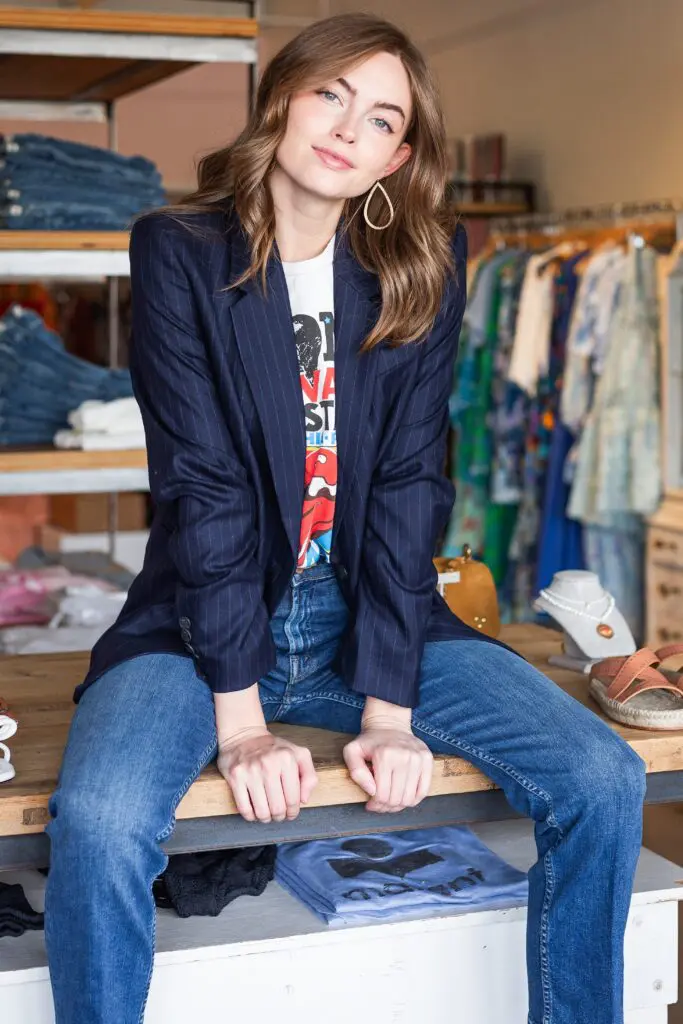 Maria Cher, Marine Sarmiento Serena Blazer at You Are Here boutique. (Photo by Danette Adelson)