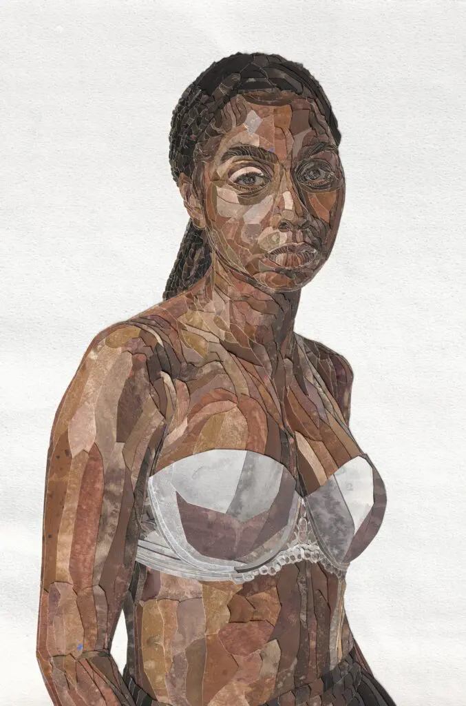 YoYo Lander's "Countenance #5," 2022, at Museum of Fine Arts, Houston. Stained, washed, and collaged watercolor paper on watercolor paper. (Courtesy YoYo Lander)