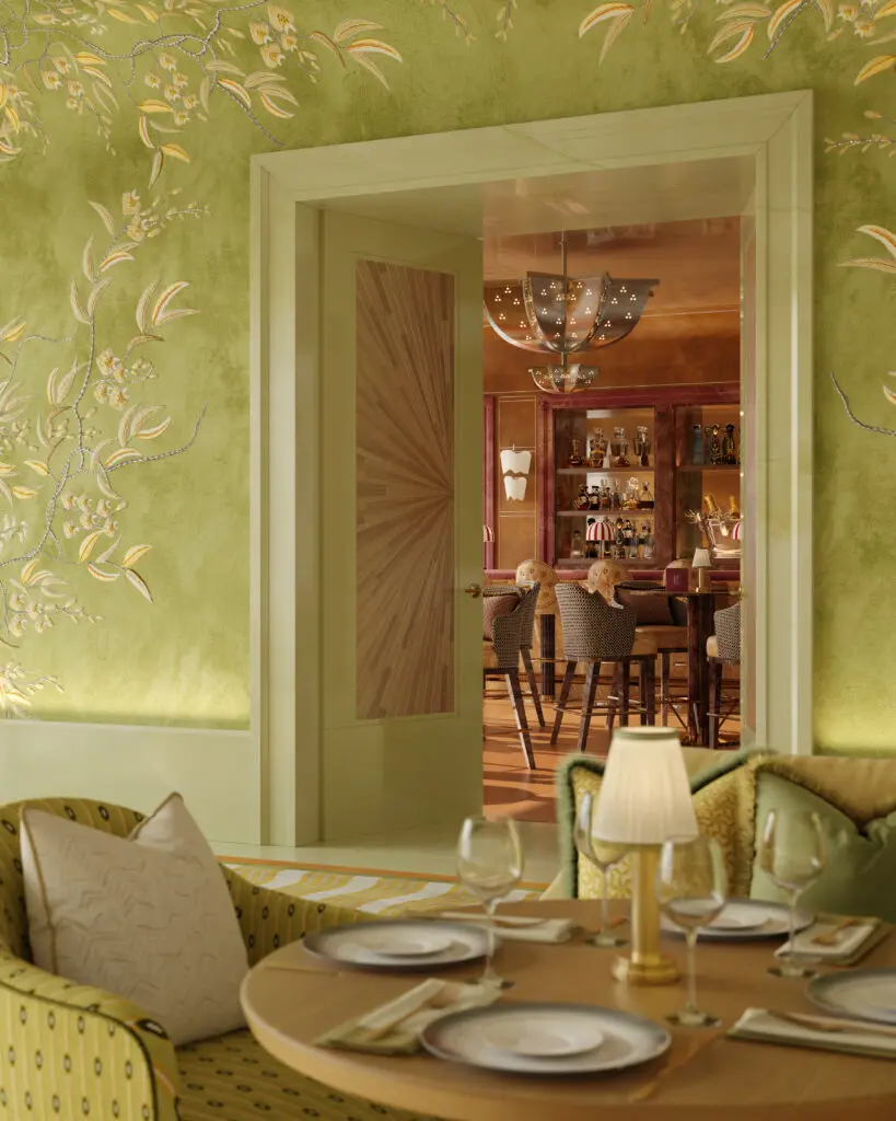 A rendering of The Knox hotel drawing room designed by Martin Brudnizki. (Courtesy Auberge Resorts)
