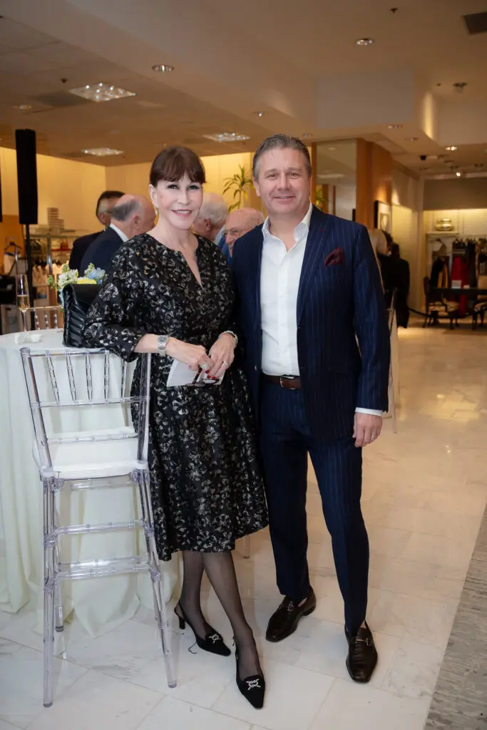 Shelby Hodge, Chad Miller at the PaperCity Philanthropy in Fashion Best Dressed announcement party at Neiman Marcus (Photo by Kara Trail, Miroma Photography)