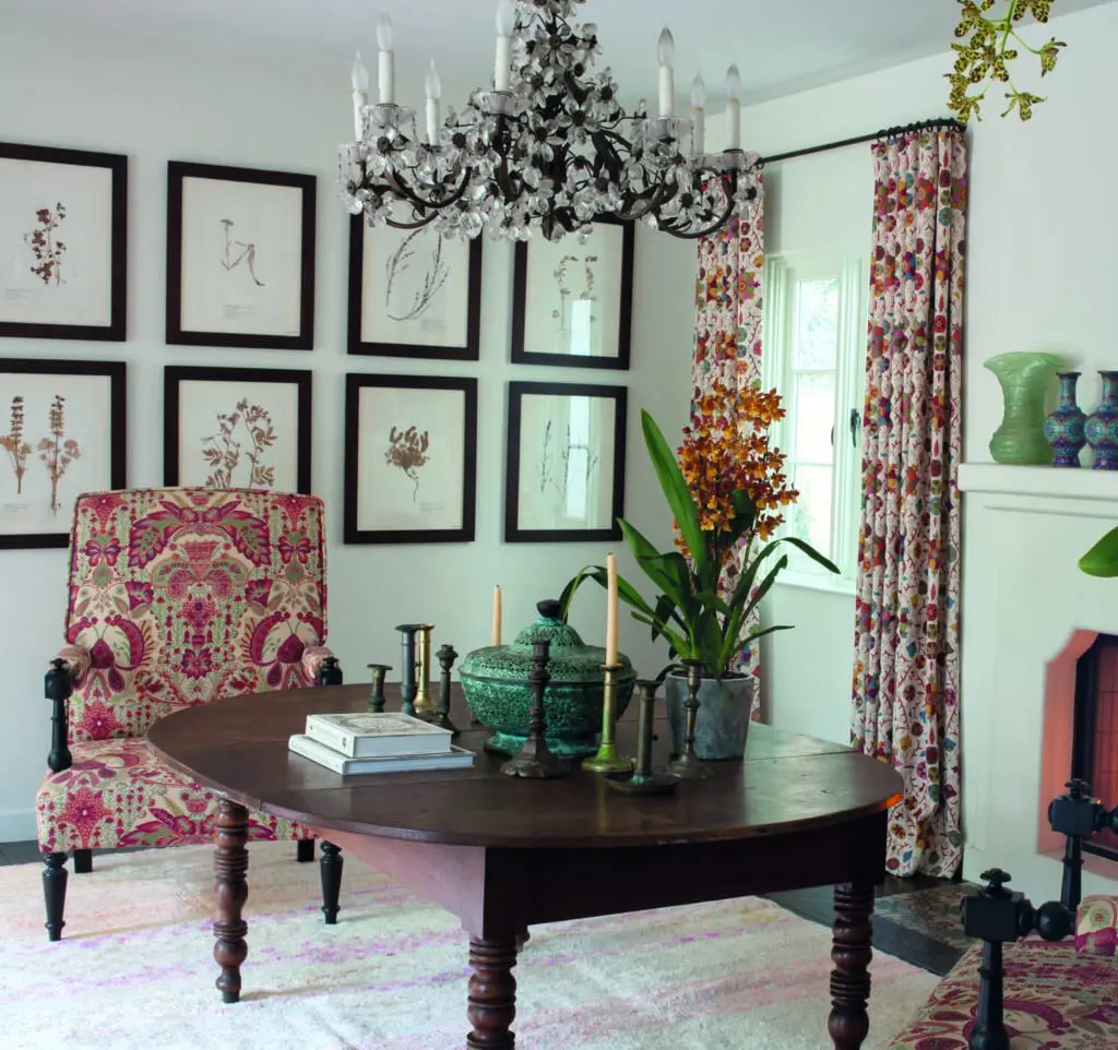 A dining room in Stephen Block's Spanish Colonial Revival home, designed by Kathryn Ireland, from the book Kathryn M. Ireland: A Life in Design (CICO Books). (Photo by Tim Beddow)