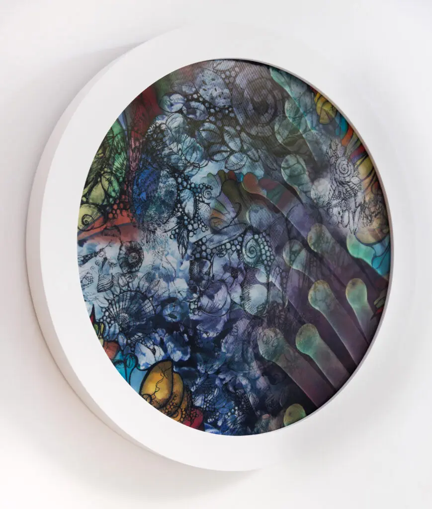 Left view of Janavi Mahimtura Folmsbee's "Blue, Yellow Indian sea anemone, soft coral red sea," 2023 (Courtesy the artist and FotoFest)