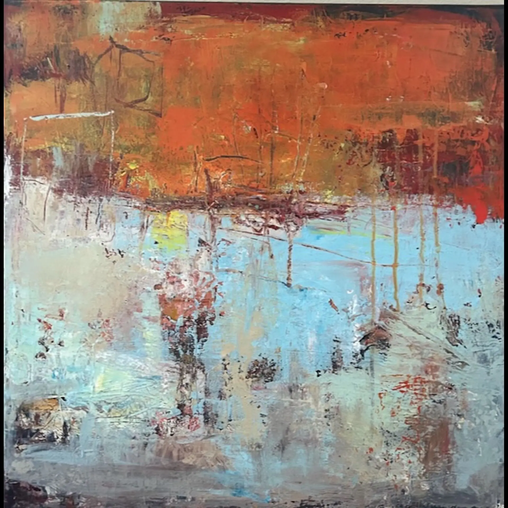 Burduroglu paints mostly abstracts, female portraits in mixed media and acrylic abstracts.