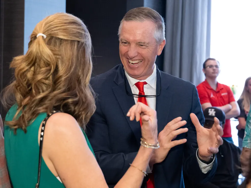 University of Houston football coach Willie Fritz is all about promoting UH. (Photo by F. Carter Smith)