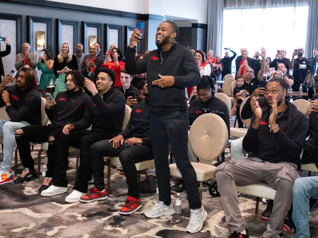 The University of Houston players got into the NCAA Tournament Selection Show. (Photo by F. Carter Smith)