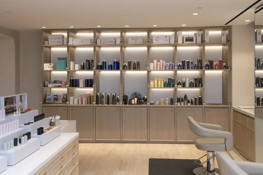 Canyon Ranch Fort Worth salon and shelves filled with the finest products. (Photo by Tamytha Cameron)