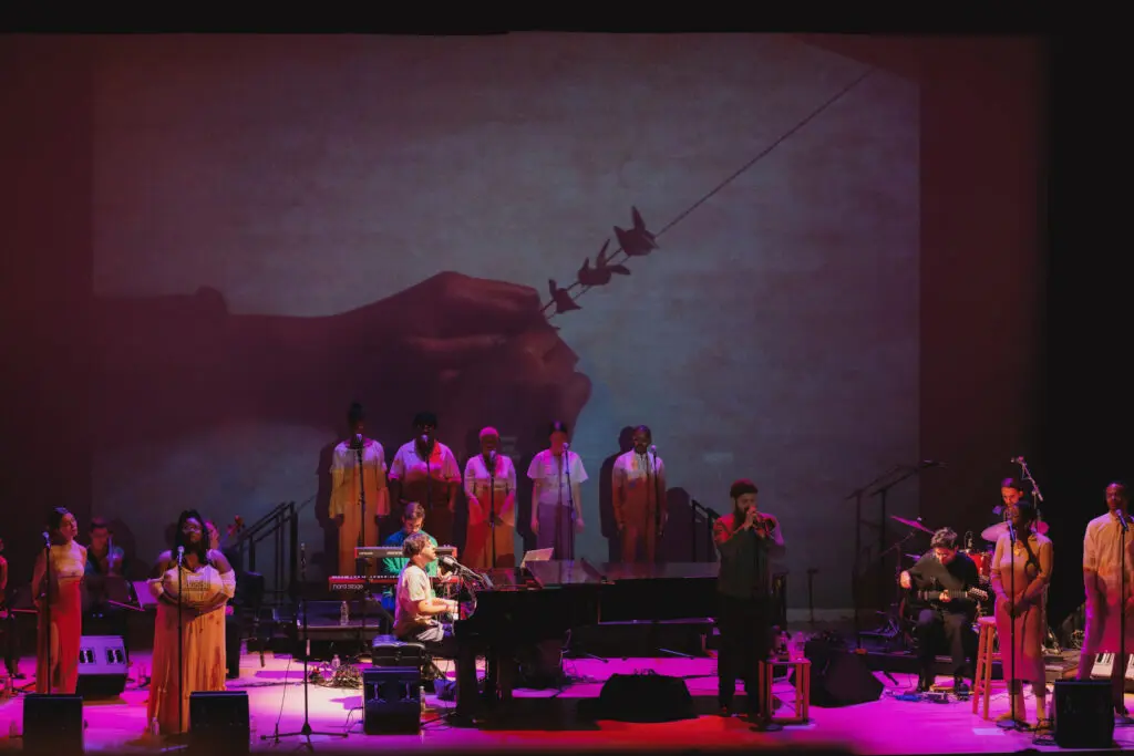 Pianist and composer Samora Pinderhughes performs during his "The Healing Project" concert at Carnegie Hall, which was held February 10, 2023 in New York City. (Courtesy Samora Pinderhughes and Carnegie Hall)