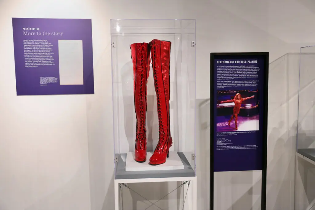 The exhibition explores a variety of shoes and the pivotal cultural moments that happened while they were worn.