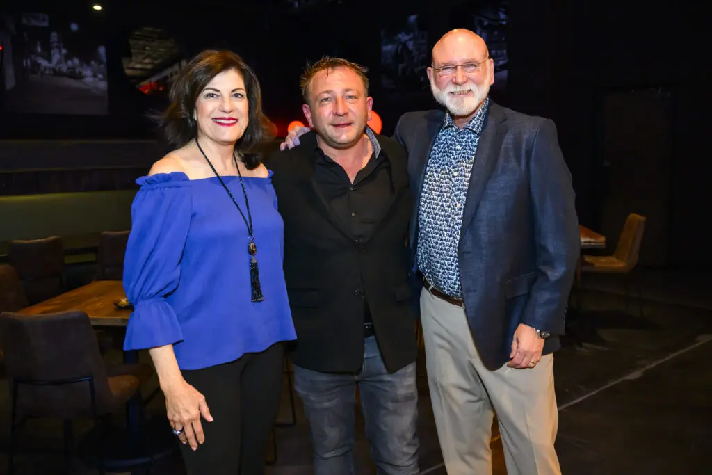 Ellie Francisco, Ben Berg, Michael Francisco at the grand opening of Berg's latest concept, Prime 131, a live-fire and sushi restaurant  (Photo by Michelle Watson, Catchlightgroup.com)