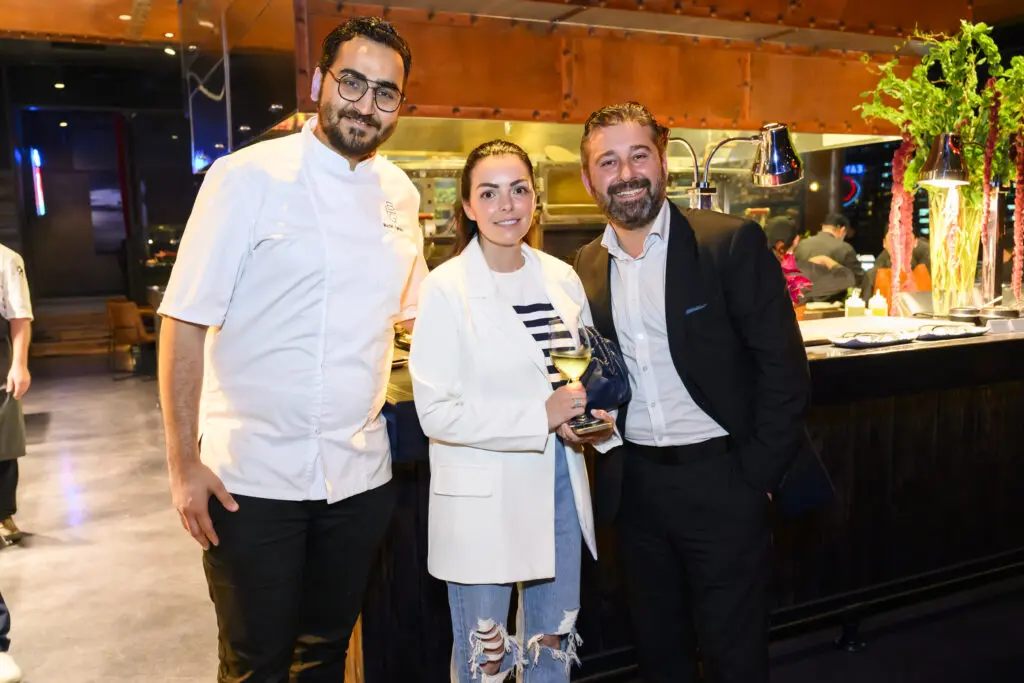 Executive pastry chef Ruchit Harneja, Leigh & Franck Savoy at the grand opening of Ben Berg's latest concept, Prime 131, a live-fire and sushi restaurant  (Photo by Michelle Watson, Catchlightgroup.com)