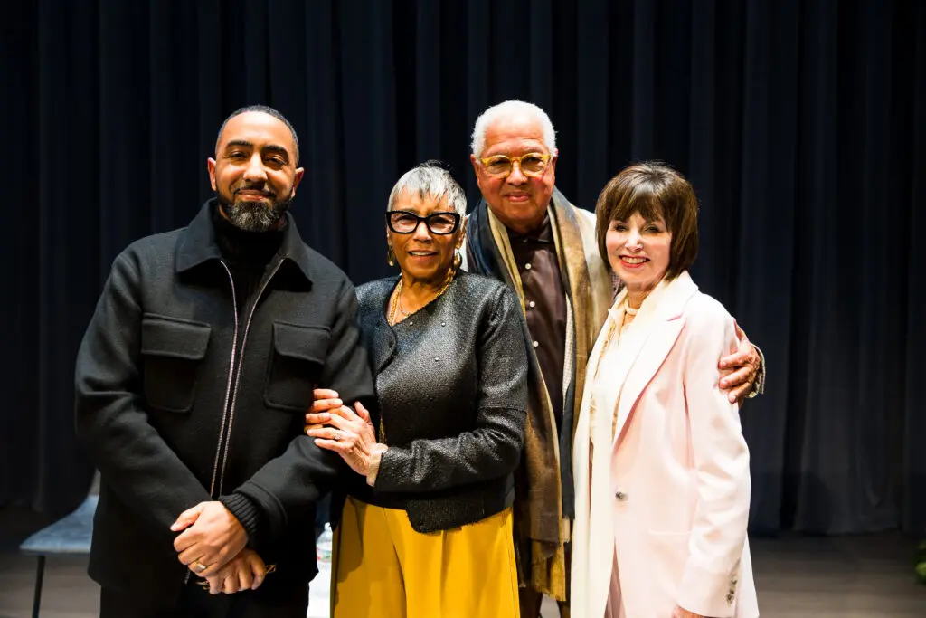 Kinsey Collection curator Khalil Kinsey, Kinsey Collection founders Shirley and Bernard Kinsey, and Holocaust Museum Houston board chair Barbara J. Herz helped power this exhibition. (Photo by Hung Truong, courtesy Holocaust Museum Houston)