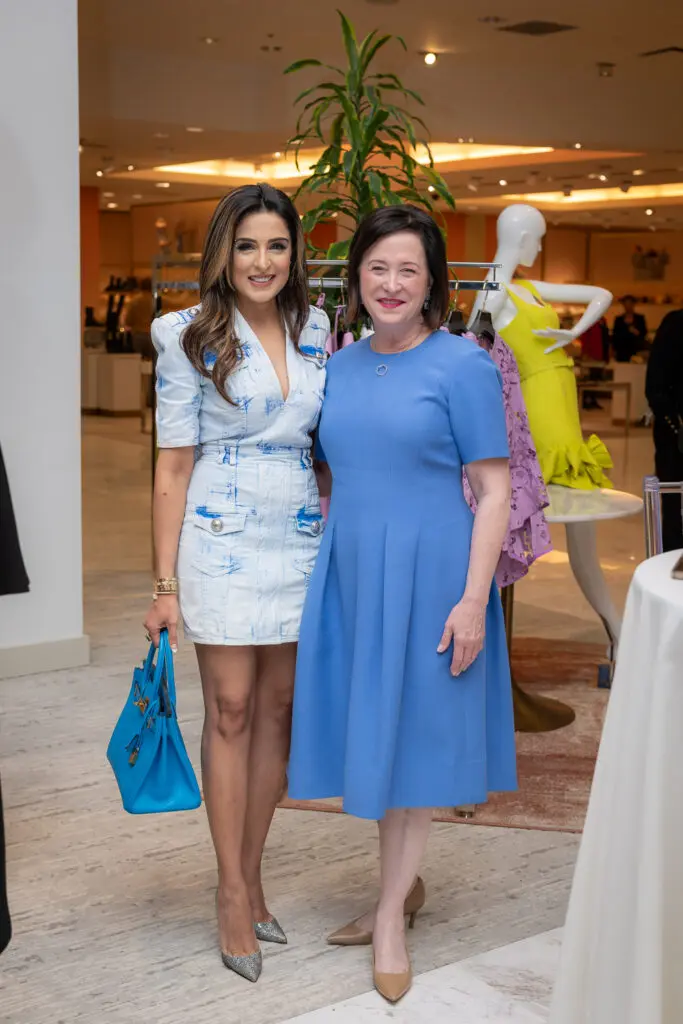 Sneha Merchant, Anne Neeson at the PaperCity Philanthropy in Fashion Best Dressed announcement party at Neiman Marcus (Photo by Priscilla Dickson)
