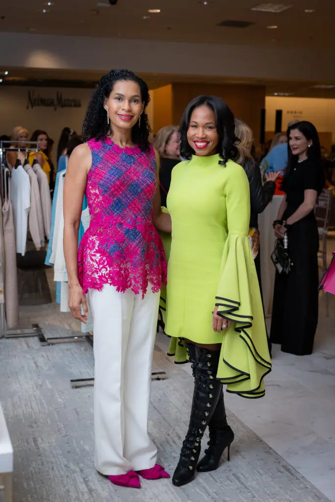 Erica Littlejohn, Roslyn Bazzelle-Mitchell at the PaperCity Philanthropy in Fashion Best Dressed announcement party at Neiman Marcus (Photo by Kara Trail, Miroma Photography)