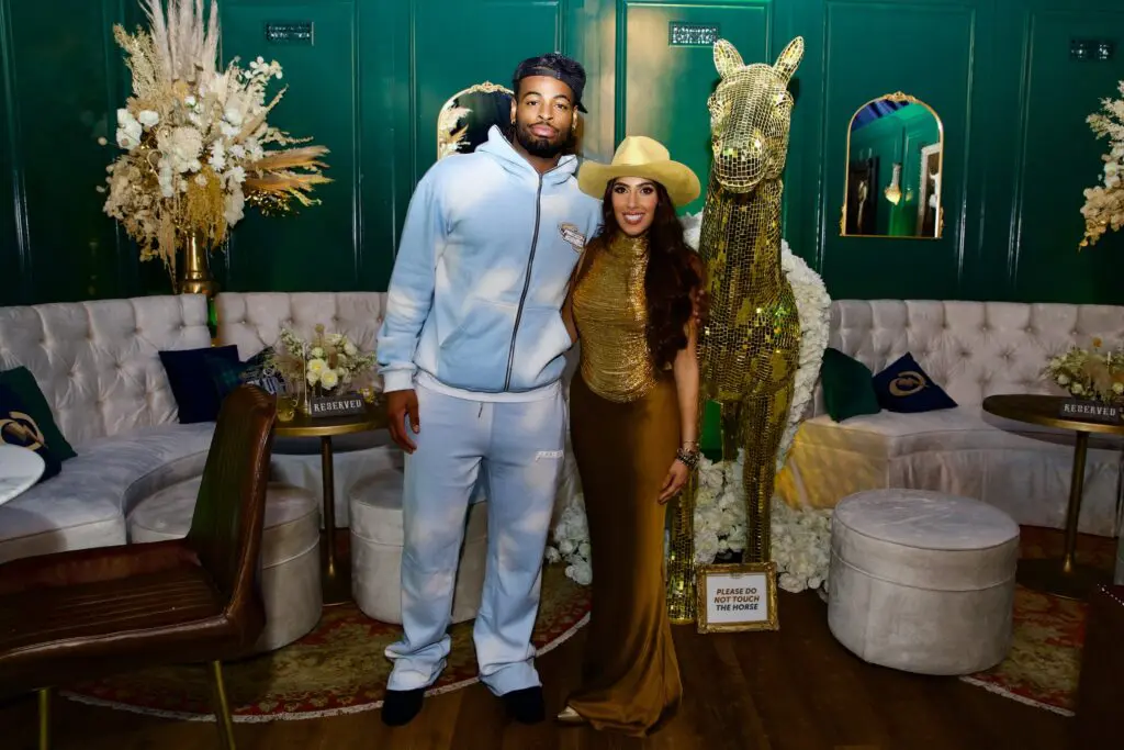 Pittsburgh Steelers running back Najee Harris, Zinat Ahmed in the Gold Pony Lounge at Cotton 'Q Club (Photo by Ashley Patranella, Painted Peacock Photography)