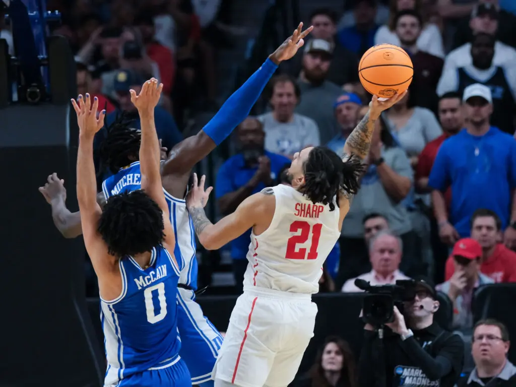 Houston guard Emanuel Sharp can create offense by driving too. (Photo by F. Carter Smith)