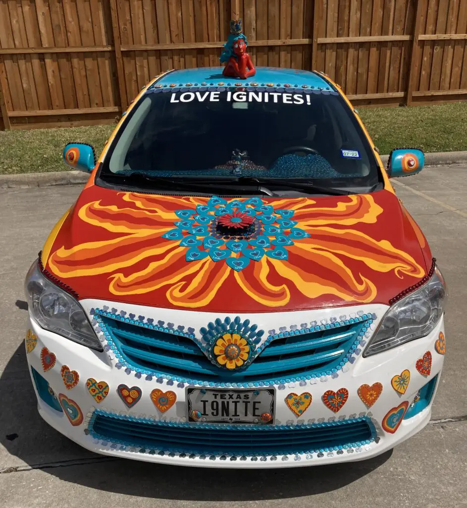 Sarah Gish's fourth art car, LOVE IGNITES! (Photo by Sarah Gish)