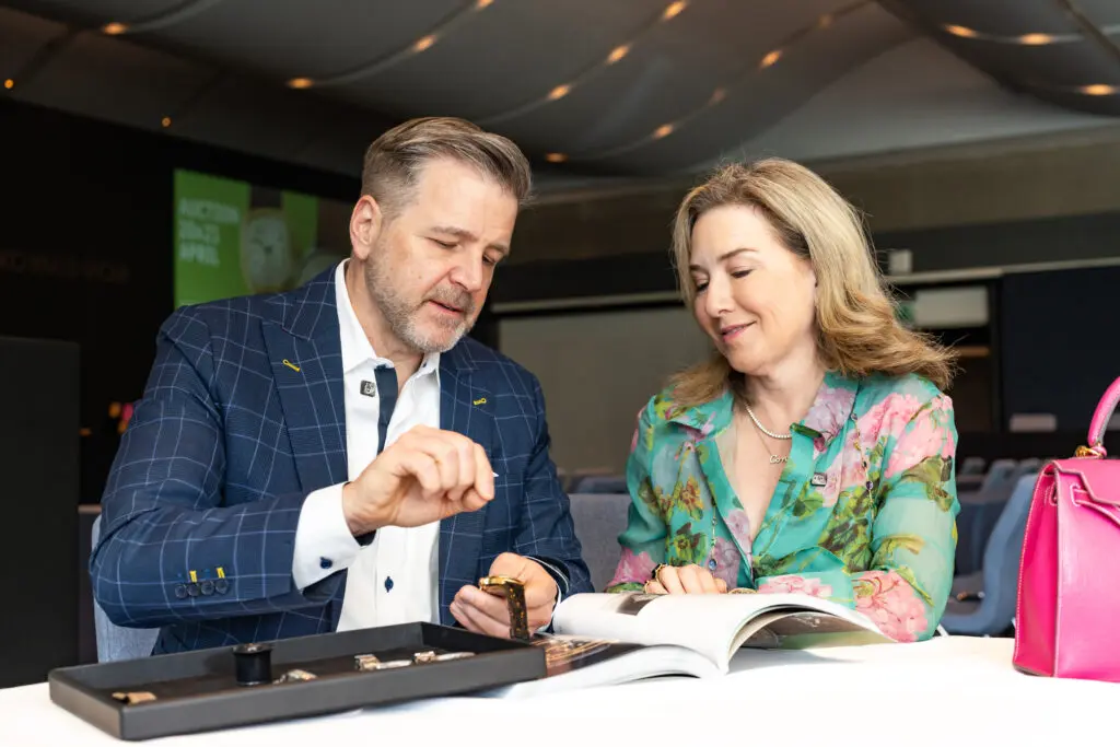 Rob & Donae Chramosta with the The Sir Henry Segrave Patek Philippe watch that sold for $1.85 million at the Monaco Legend Group’s Exclusive Timepieces Auction. (Courtesy photo)