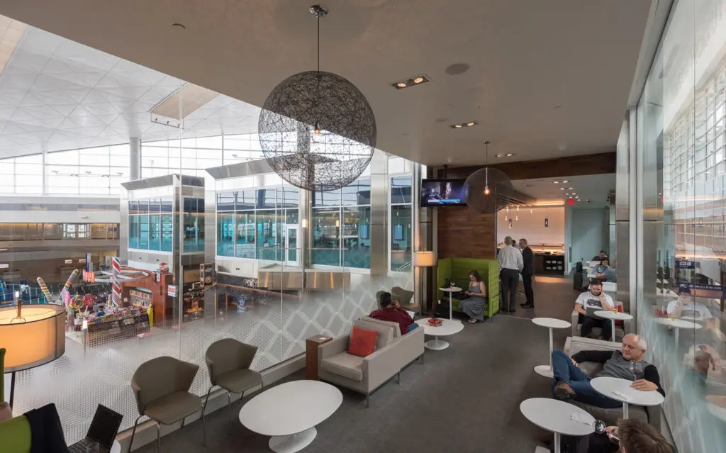 The American Express Centurion Lounge overlooks bustling Terminal D. (Courtesy DFW Airport)