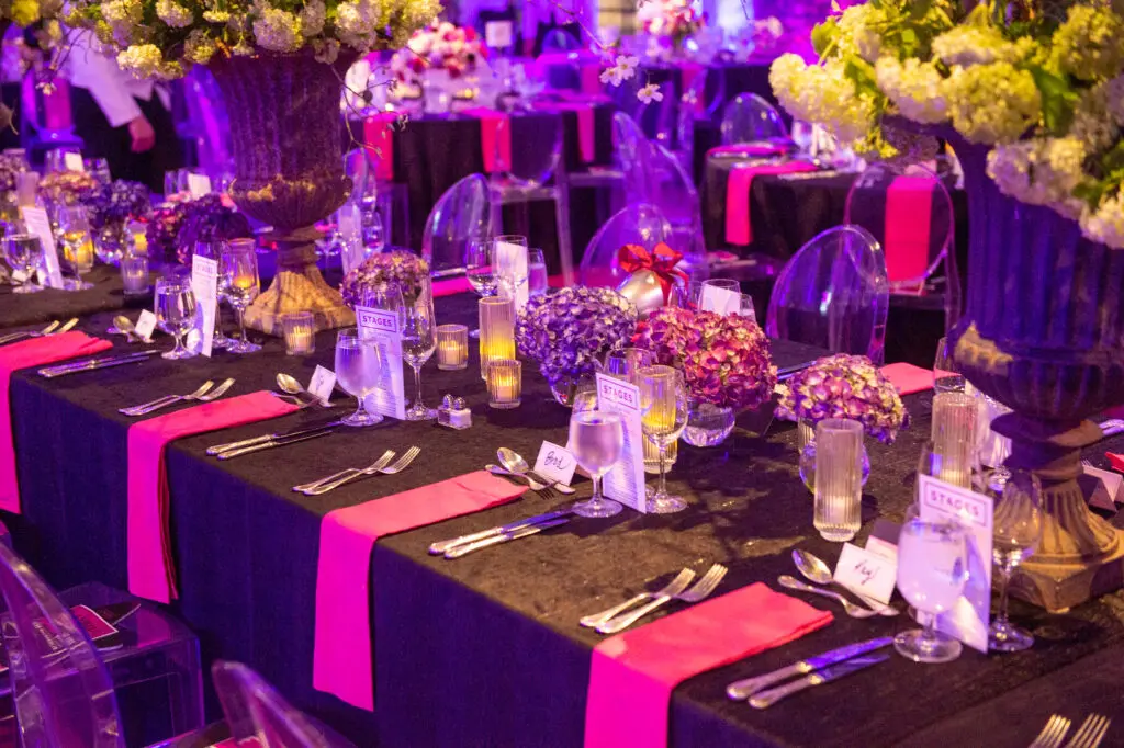 Rebekah Johnson of Bergner & Johnson created a paradise in fuschia for Stages' 'Gala at the Gordy.' (Photo by Jacob Power)