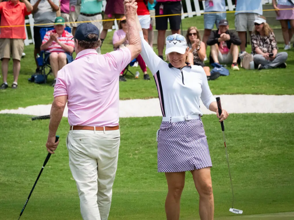 Tom Watson and Annika Sorenstam know how to celebrate big golf moments. (Photo by F. Carter Smith)