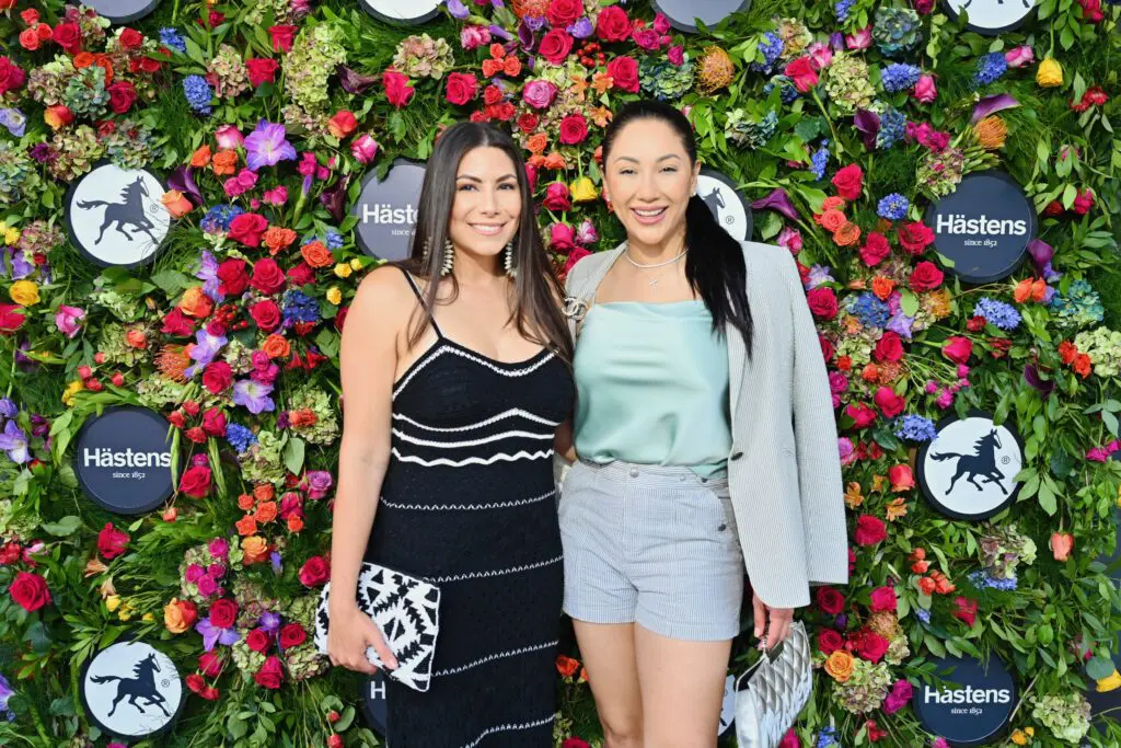 Nikki Hohman, Nancy Almodovar ready to enter the Hästens showroom in River Oaks District. (Photo by Alex Montoya)