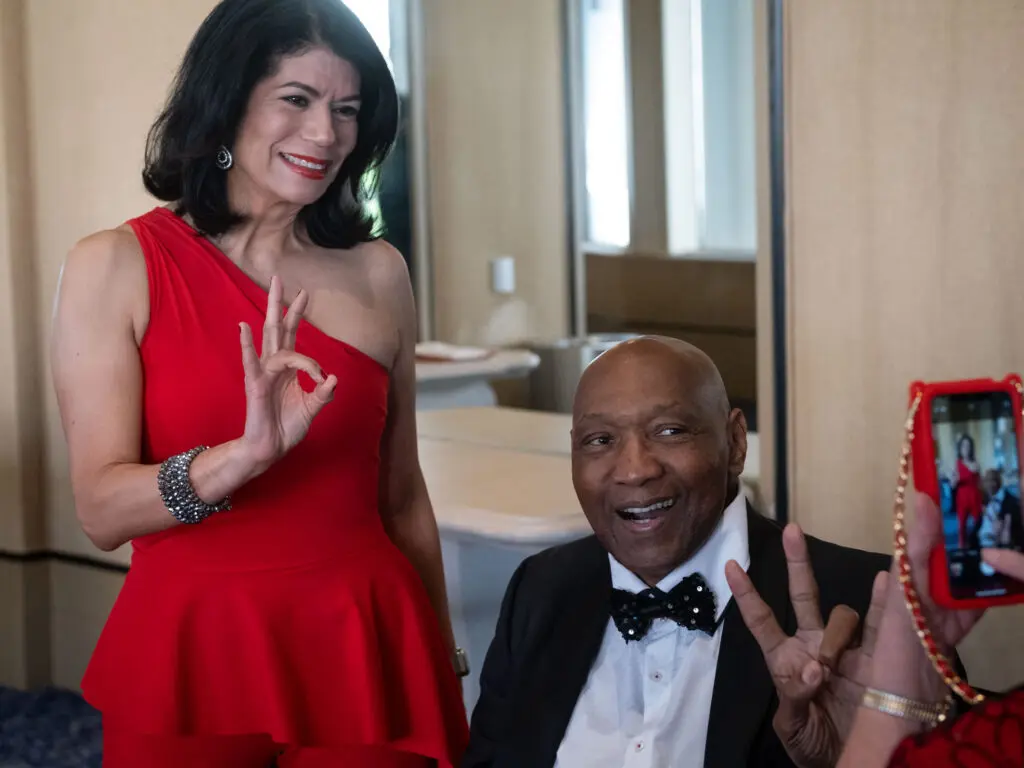 State Senator Carol Alvarado and Elvin Hayes are both proud University of Houston products. (Photo by F. Carter Smith)