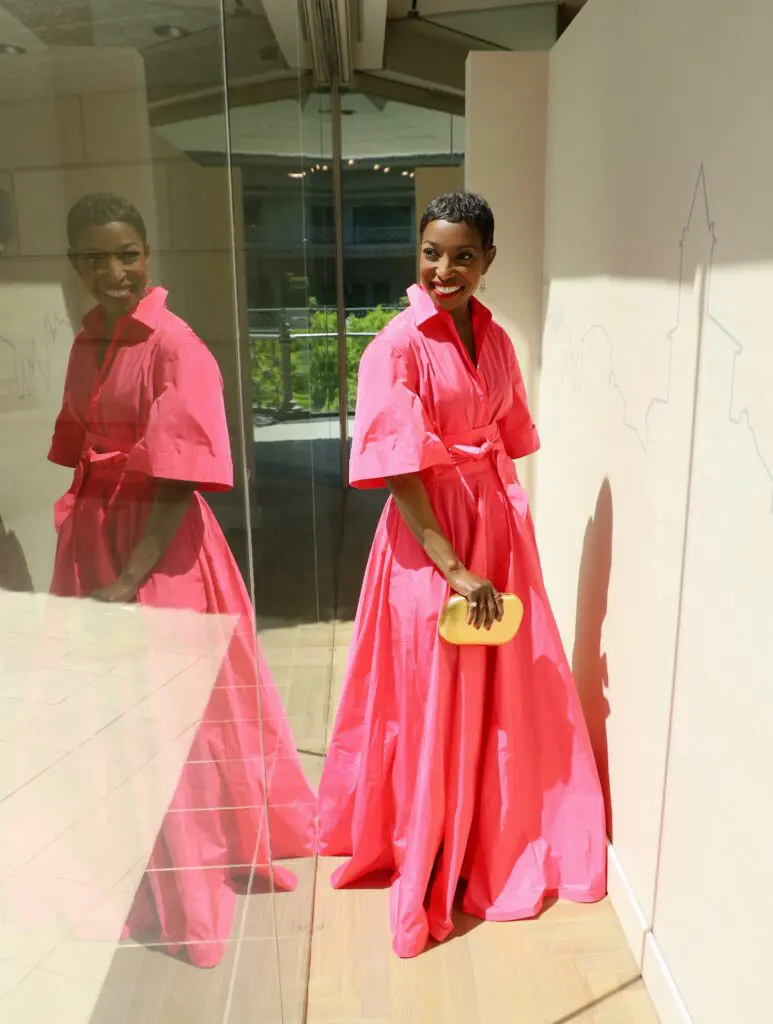 Stanley Korshak has the perfect Sara Roka bright pink Marysole dress. 
